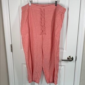 Liz Claiborne linen cotton wide leg crop pants coral/salmon color size XL